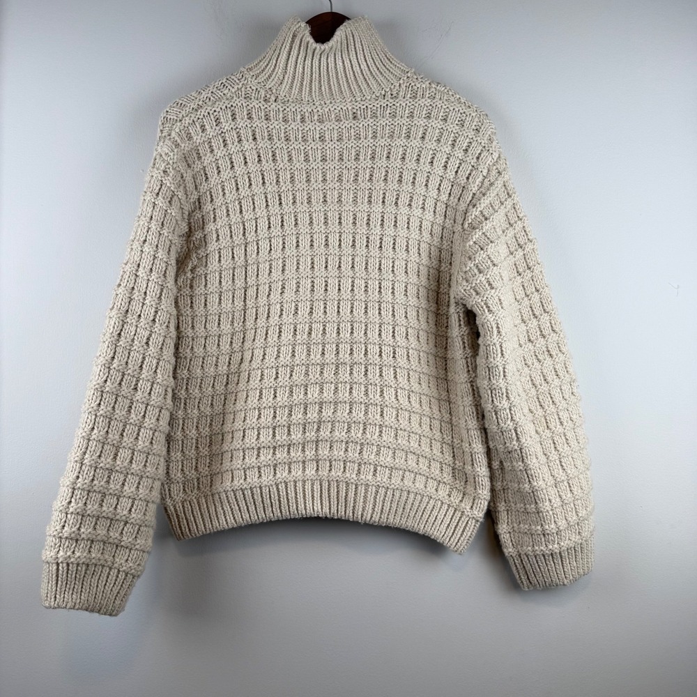 Chunky Coastal Waffle Knit Sweater Size XS Oatmeal Granola Oversized Wool Blend